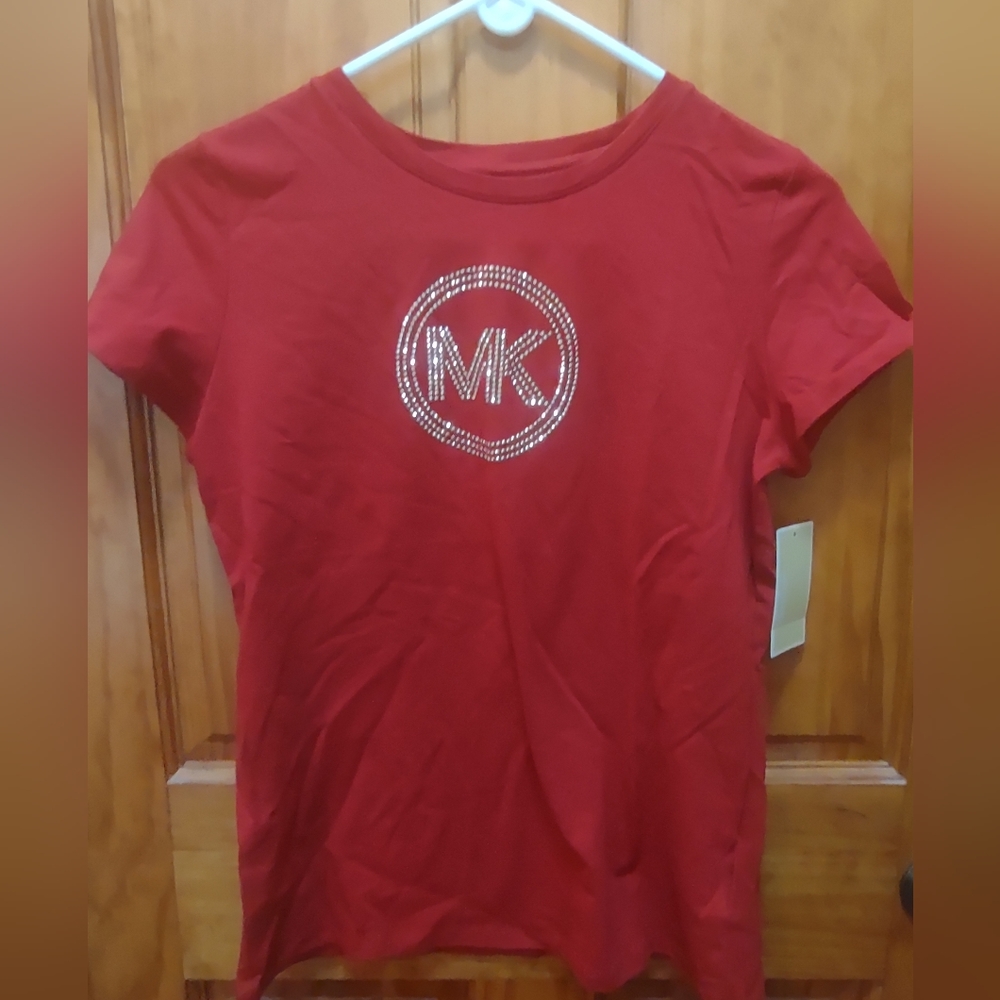 Michael Kors Ladies Large Tshirt color red currant with gold decal